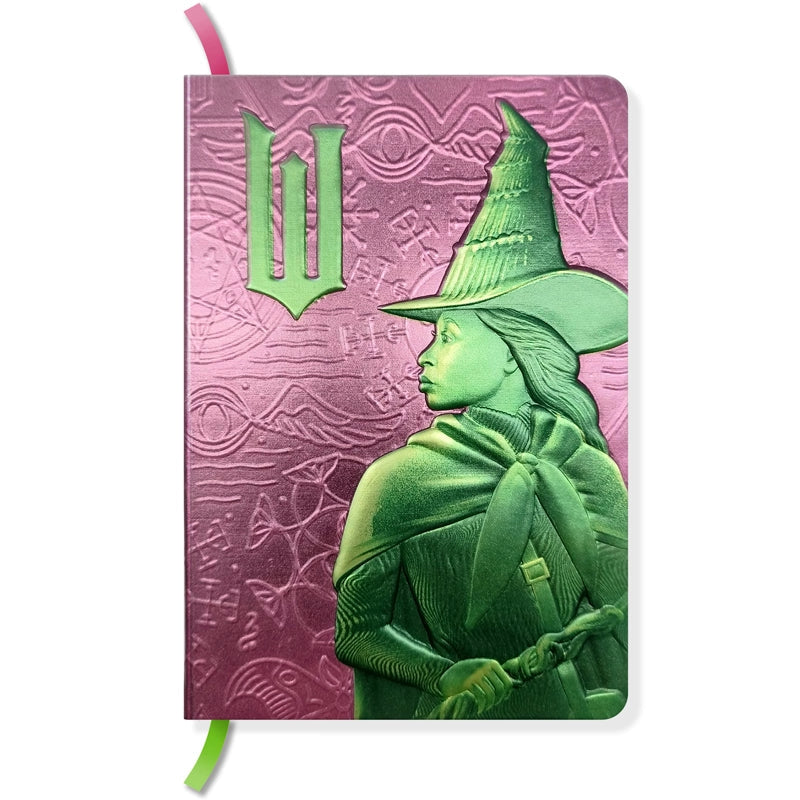 The perfect place to note your thoughts in style, this 184-page collectible journal is a stylish gift for any Wicked fan. This reversible journal can be flipped to present either Elphaba Thropp’s or Glinda Upland’s profiles, with internal pages in soft shades of green and pink and with a satin placeholder ribbon.

QUALITY CONSTRUCTION: This journal features a stunningly detailed, molded hardcover with metallic finish, 184-ruled pages of premium paper, plus a satin ribbon marker to ensure you never lose your