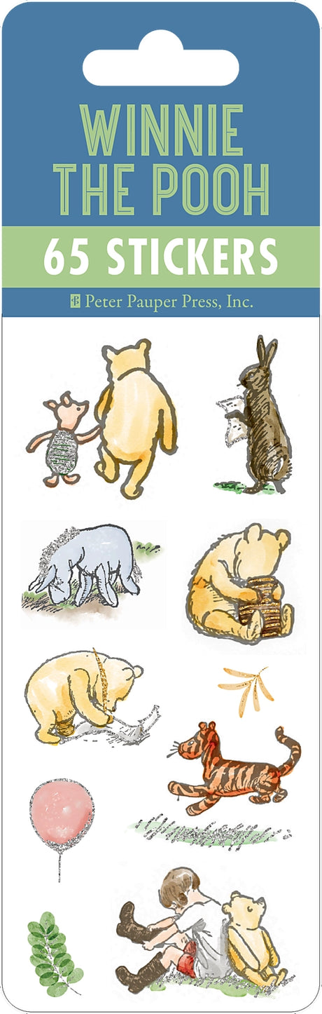 This sweet-as-honey set of adorable stickers features Winnie-the-Pooh and all his friends! You'll find loads of cute characters from the Hundred Acre Wood, combined with whimsical accents! Shimmering holographic foil accents makes stickers pop. Joyful designs bring happiness wherever they stick! Set includes a generous assortment of 65 stickers! Premium stickers have a high-quality finish. Stickers peel off backing sheets easily. Adhesive adheres securely to paper and other surfaces for lasting placement.

