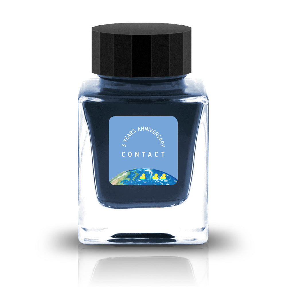 The Three-Year Anniversary Contact Collection features rich, vibrant colors with a smooth writing experience and fascinating characteristics such as shimmer and scent. The “Super” inks contain iridescent shimmer particles that shift color with the light, while the scented inks add a sensory twist to your writing. Please note that scented inks may feather when a large amount is applied—using fountain pen–friendly paper is recommended for the best results.