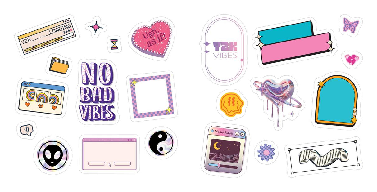 Embrace the Y2K aesthetic with over 500 retro stickers perfect for ’90s nostalgia, scrapbooking, personalizing your space, and adding a unique style to laptops, water bottles, and more!

Flip phones, chunky platform shoes, mixtapes, scrunchies, sunglasses, and everything bedazzled—what’s not to love about the Y2K aesthetic? This Y2K sticker collection offers 500 retro stickers perfect for ’90s and early aughts nostalgia. Personalize your everyday items with Y2K stickers, adding a nostalgic touch to laptops,