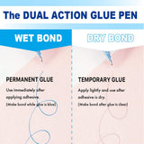 These unique glue pens have two distinct bond types.&nbsp; When applying for a long-lasting bond, use when glue is blue and wet. In a few moments, it turns clear after drying, giving a temporary bond. This glue is perfect for paper, cards, photos, and foiling!

Water-based glue
Photo-safe
Acid free
Xylene free