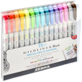 Zebra Mildliner Double Ended Brush Pen & Marker 15/Pkg