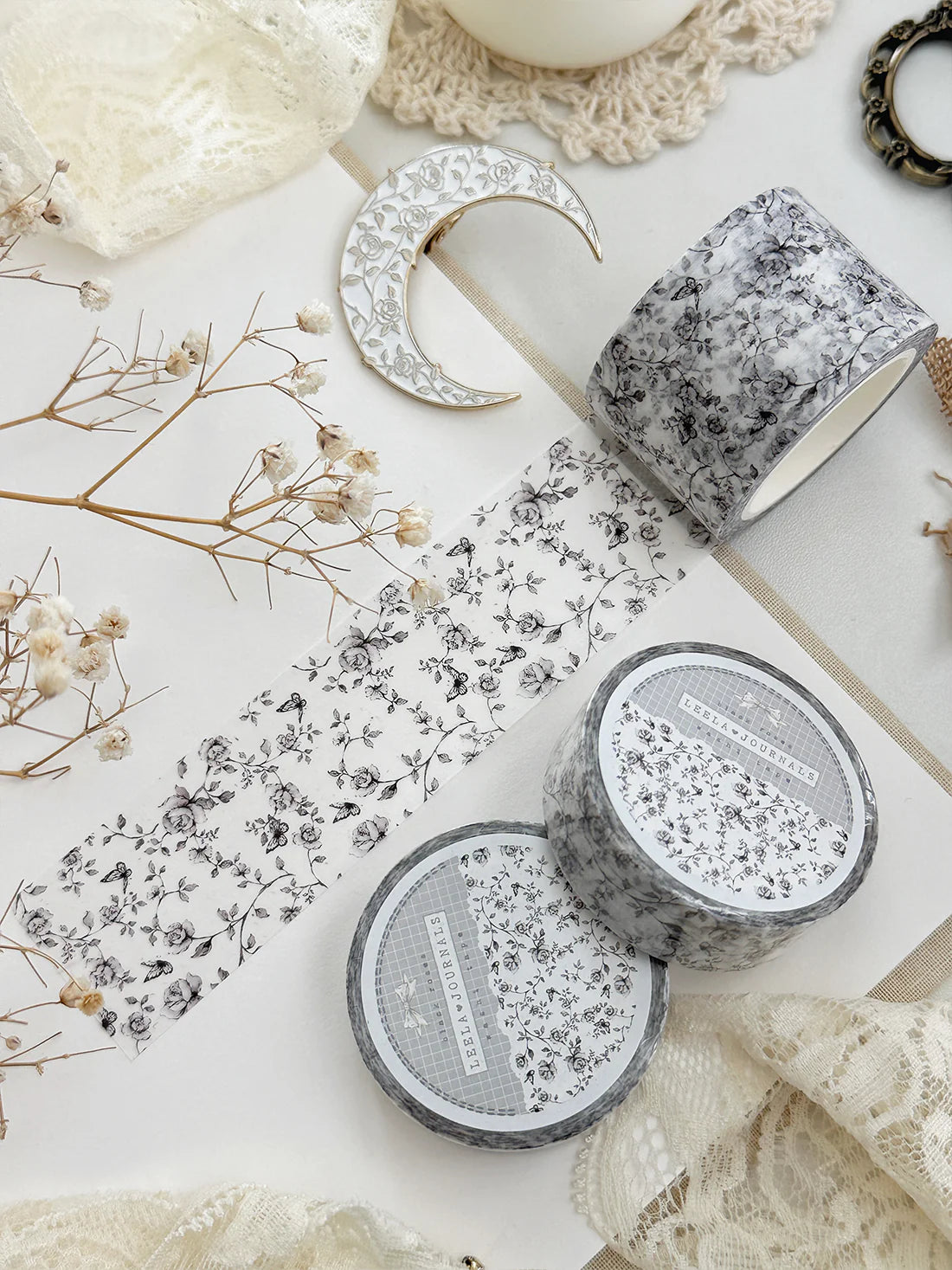 leelajournals - Monochrome Roses Washi Tape 30mm