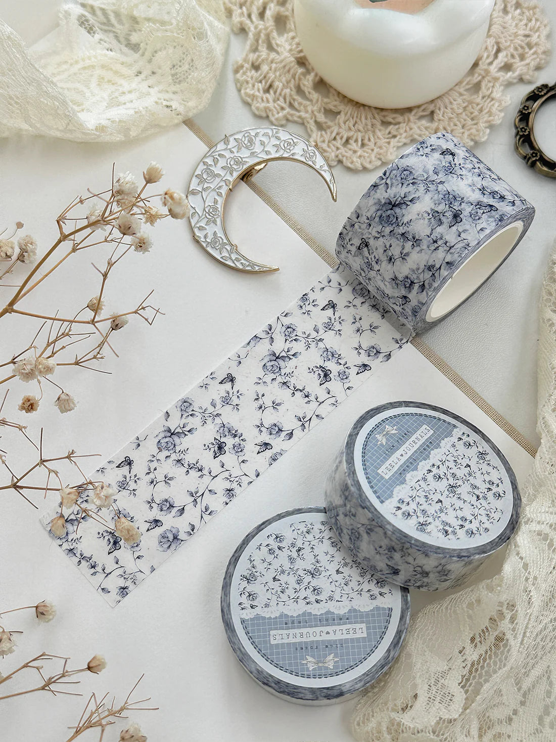 leelajournals - Blue Porcelain Roses Washi Tape 30mm
