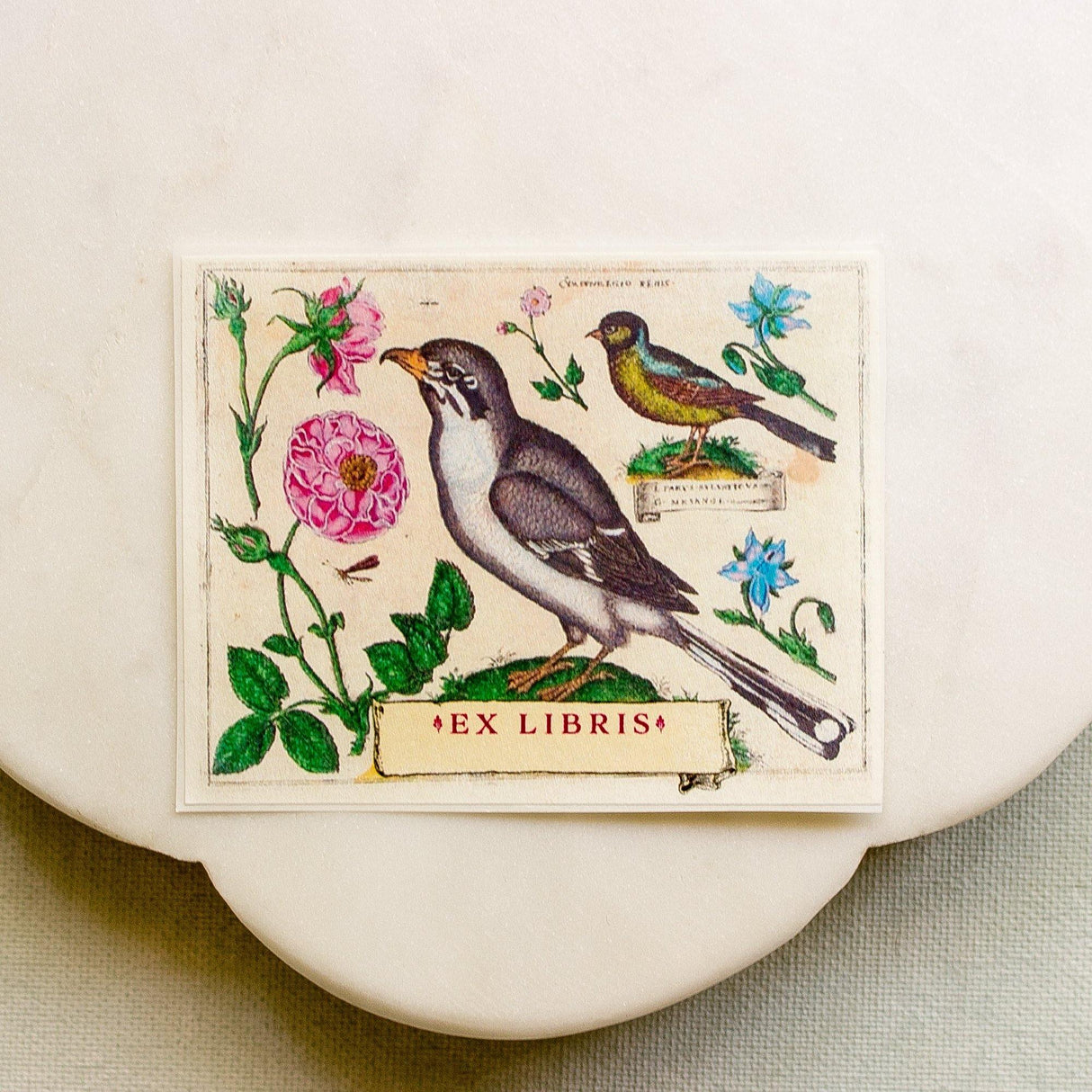 Botanical Bird and Flowers Bookplate Sticker