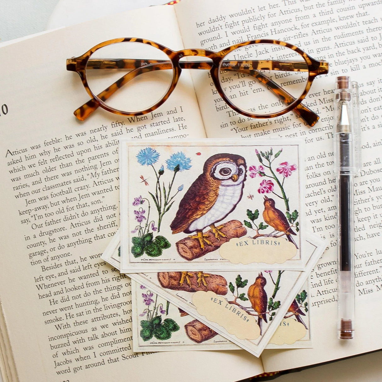 Botanical Owl Bookplate Sticker