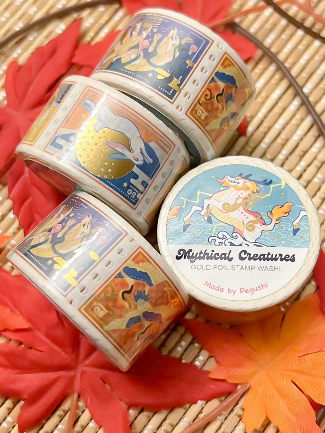 Pegushi Washi Tape - Gold Foil Mythical Creatures Stamp
