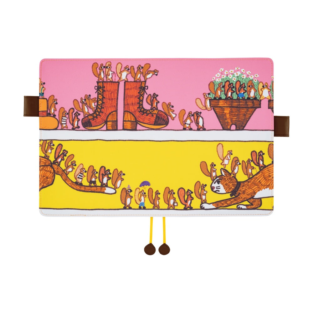 Hobonichi Techo 2026 Cousin A5 Book & Cover - 100%ORANGE: Where’s the Squirrel Going [JPN/A5/April Start]