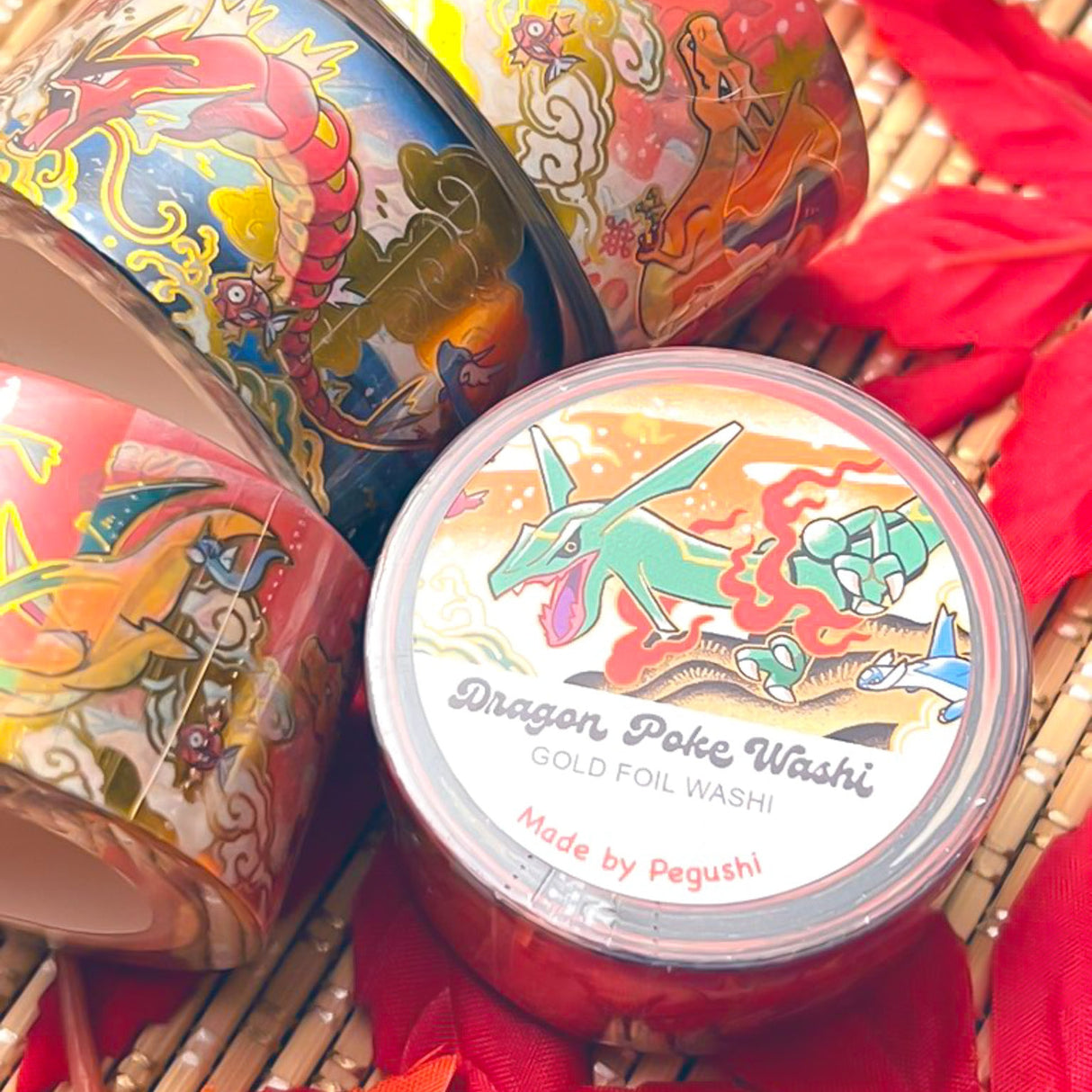 Pegushi Washi Tape - Gold Foil Dragon
25mm x 5m long washi tape
Peggy is an illustrator, designer and Background Painter in TV animation specializing in vibrant colorful drawings and gold foil. Her work is inspired by Chinese folklore imagery she grew up with and wishes to spread her interpretation of her culture. She also has a great fondness for the ocean and all marine life, and hope to spread the love for all water dwelling creatures.