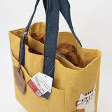Kusuguru Japan Embroidered Cat Fabric Small Tote Bag - Yellow
