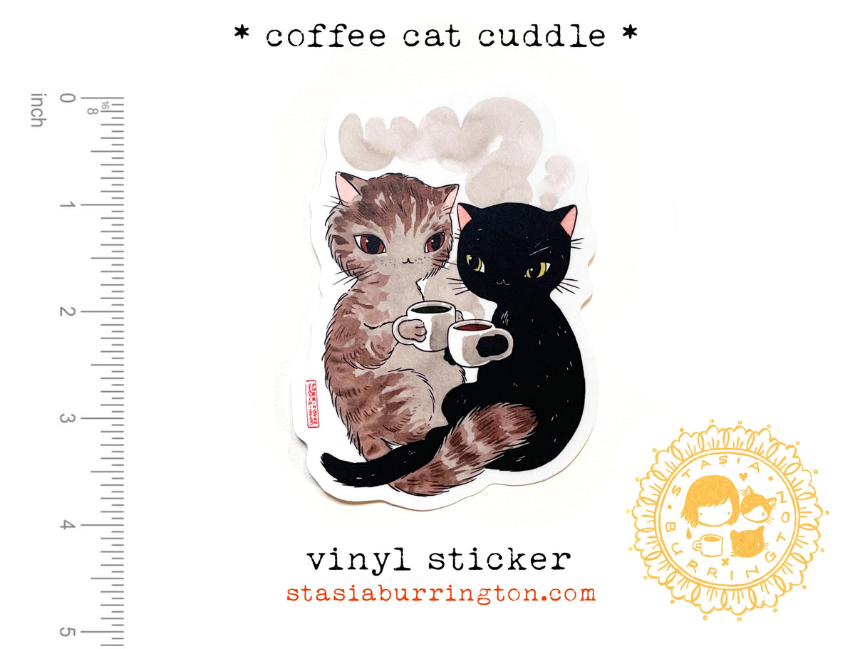 Coffee Cat Cuddle Vinyl Sticker