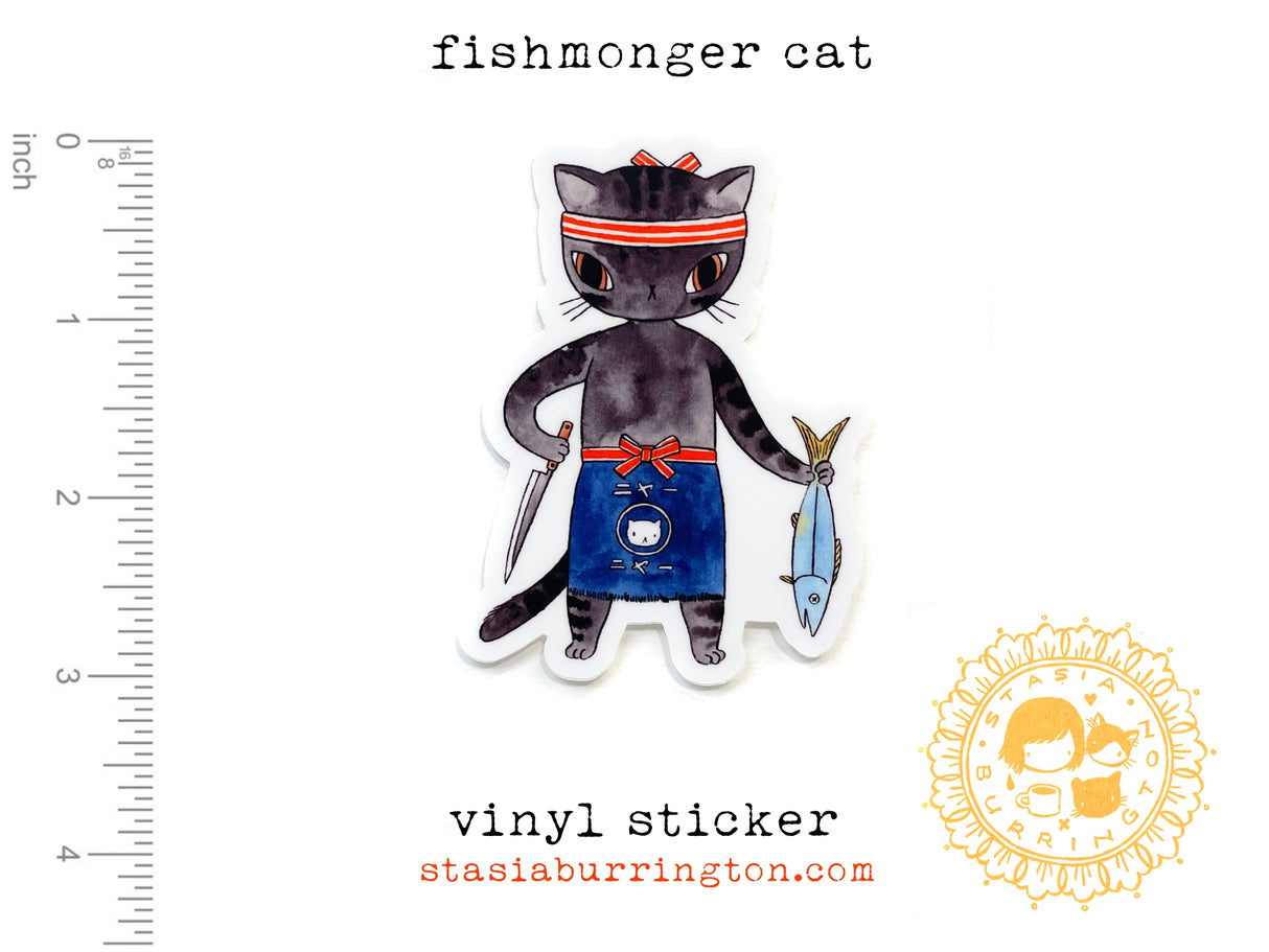 Fishmonger Cat Vinyl Sticker