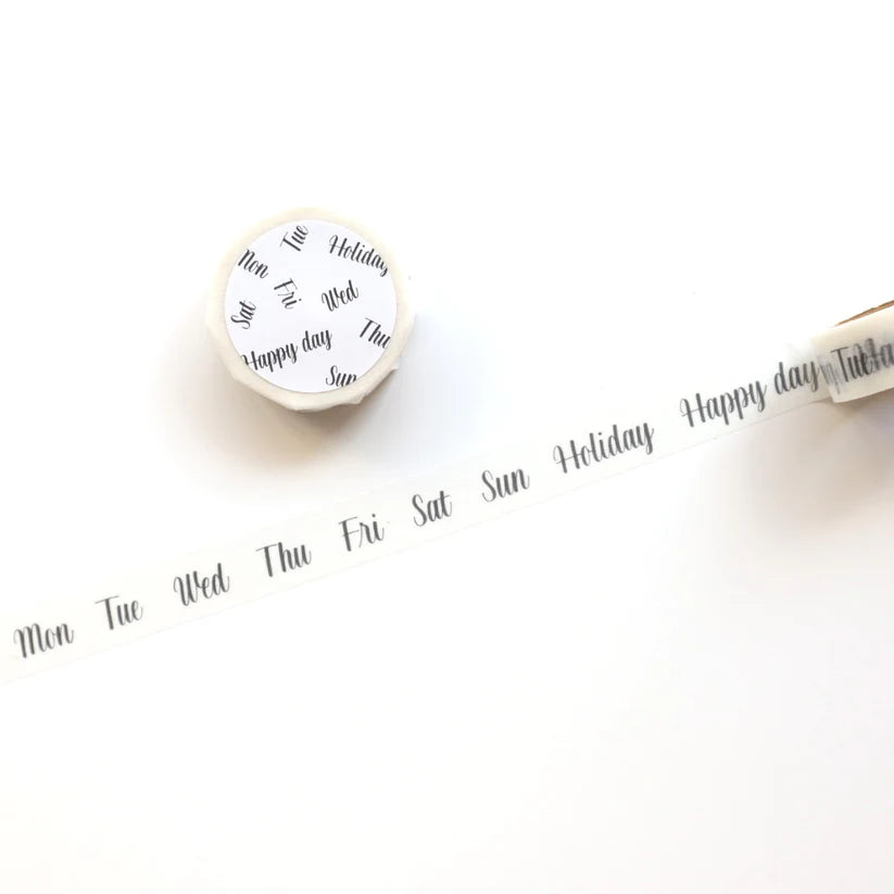 Monochrome Days of the Week Washi Tape by forme.

The letters drawn using brush pens, glass pens, ornament nibs, etc. are very beautiful, but you can feel the bleeding of the ink, the strength and fluctuation of the writing lines, the shade of the ink, and the faintness of the ink.