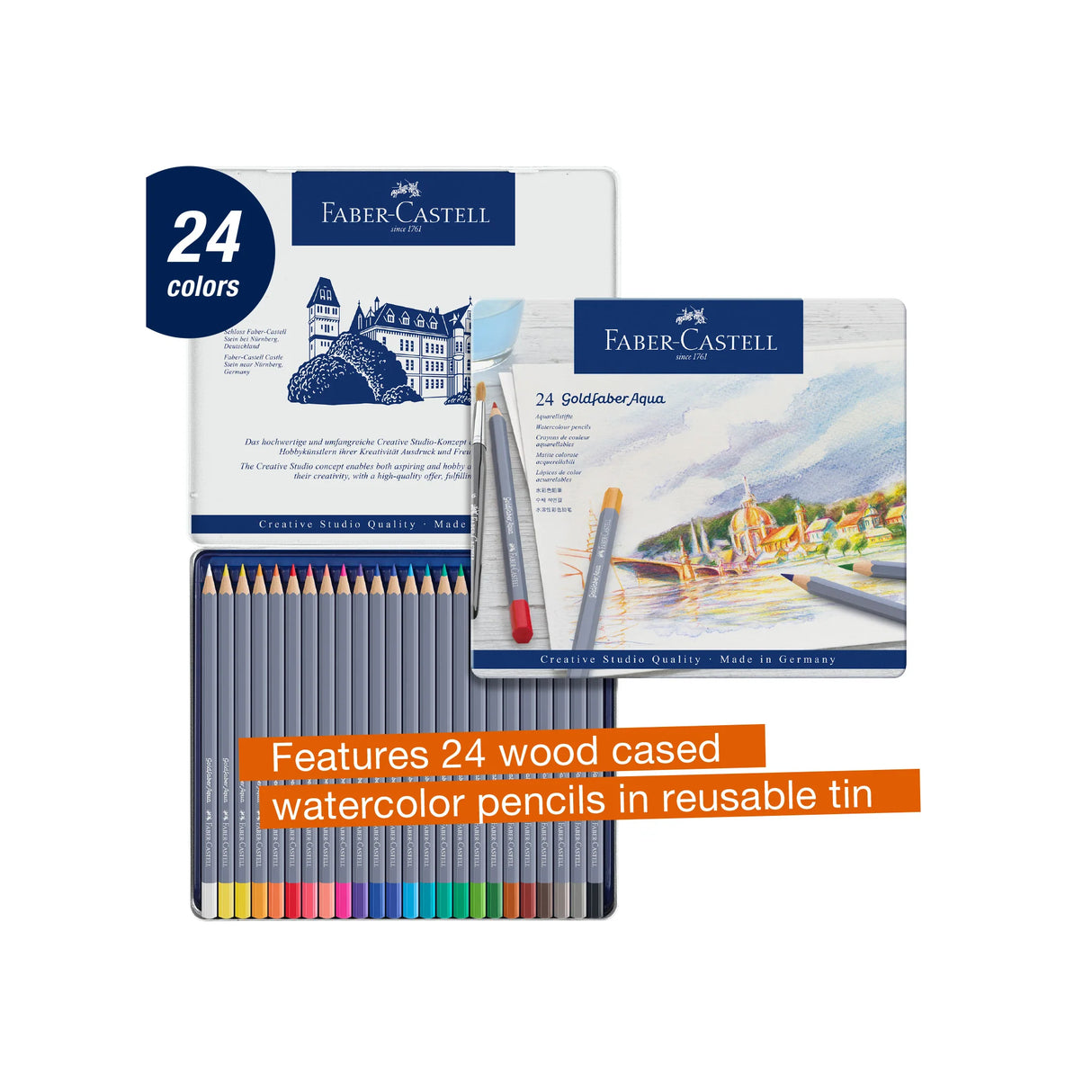 Faber-Castell Goldfaber Aqua Watercolor Pencils - Tin of 24