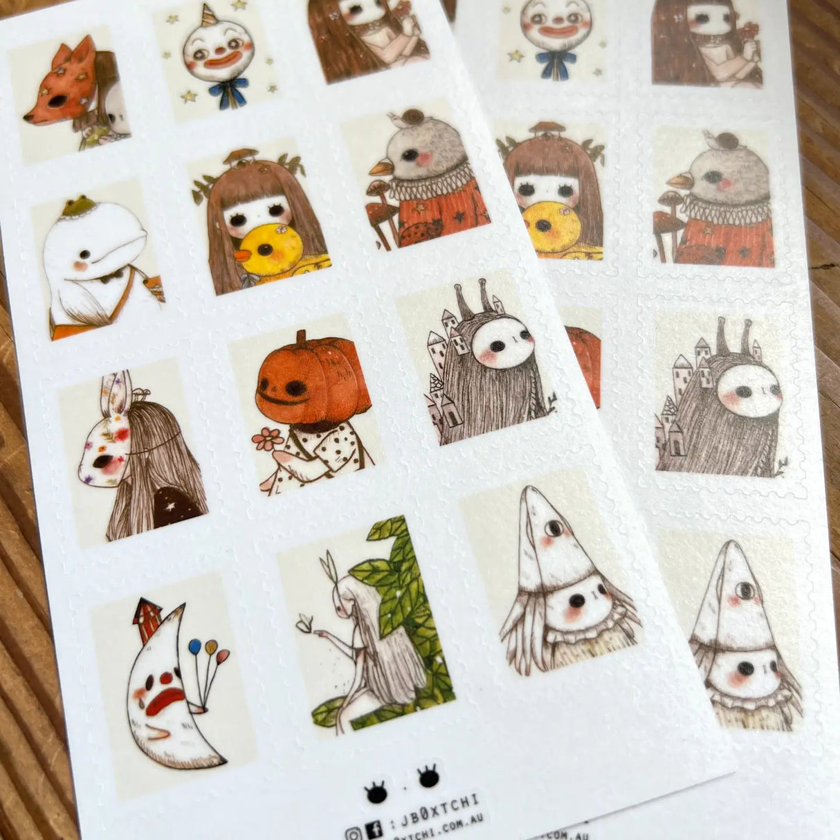 This whimsical stamp themed washi sticker sheet was illustrated by jb0xtchi (Jessica Ng). jb0xtchi creates stationary and small trinkets from whimsical ideas in the form of painting using ink, watercolour, and gouache.

Washi Material Sticker Sheet
Height: 170mm x Width: 90mm
Includes 1 sticker sheet