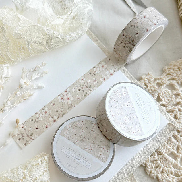 ivory sakura flowers on textured beige background, makes any journaling page gorgeous with a vintage floral flare ♡

♡ x1 washi tape

♡ 15mm x 10m long