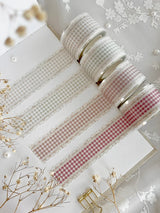 ♡ beige, sage green, brown, cherry red plaid ruffles die cut washi tape

♡ perfect for layering or adding backgrounds!

♡ 30mm wide die cut washi is very delicate, careful when unraveling!

♡ all washi is 10m long