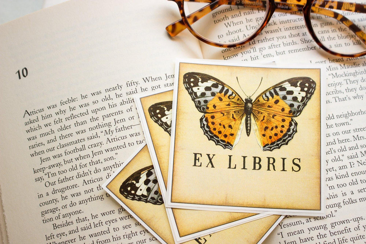 Orange Butterfly Bookplate Sticker
