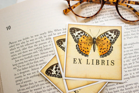 Orange Butterfly Bookplate Sticker
