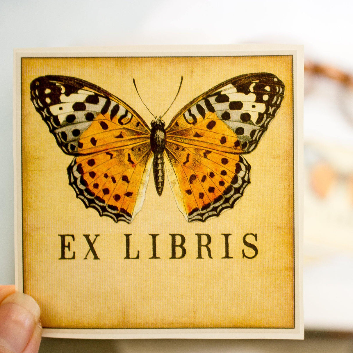 Orange Butterfly Bookplate Sticker
