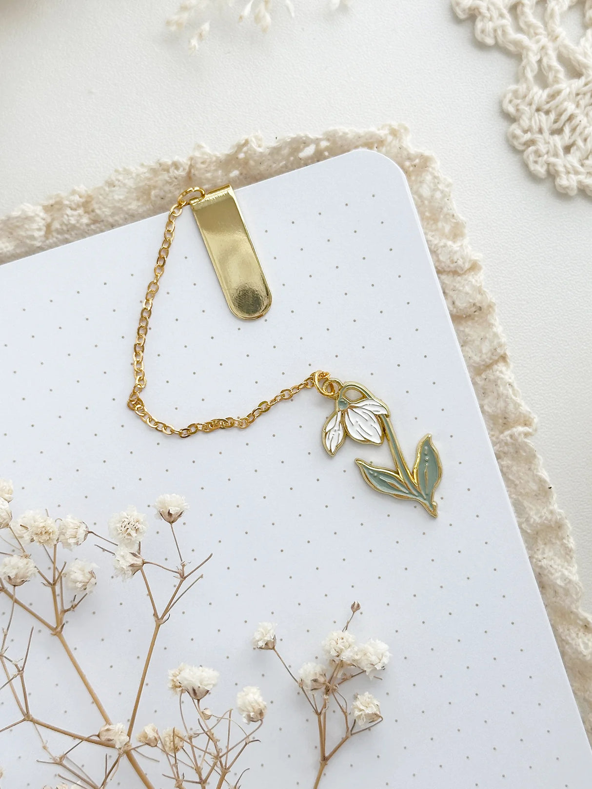 Snow Drop Enamel Bookmark Pendant