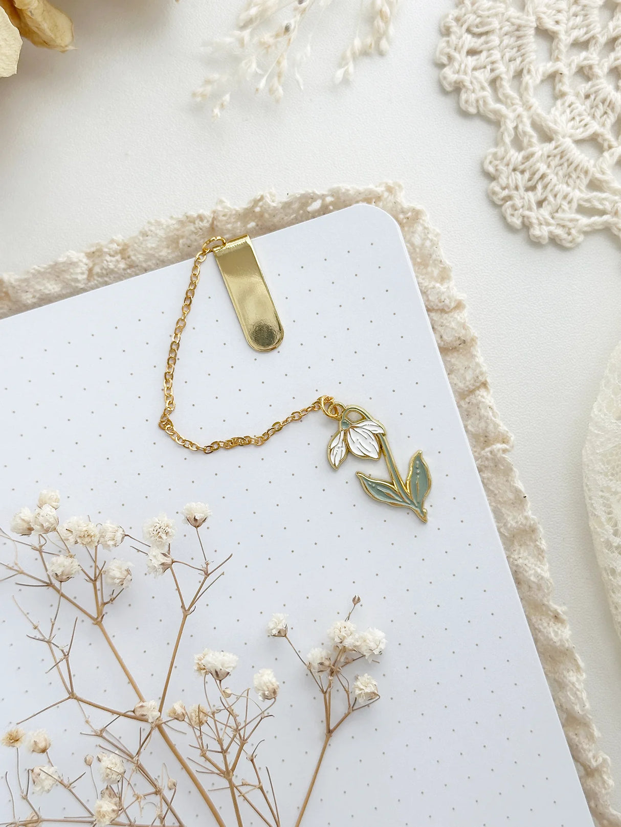 Snow Drop Enamel Bookmark Pendant