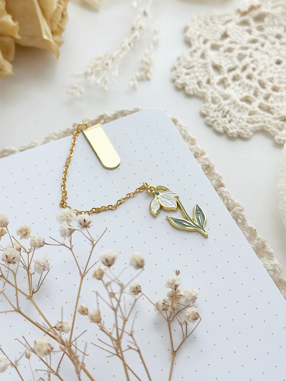Snow Drop Enamel Bookmark Pendant
