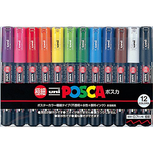 Marcador de pintura Posca PC-1M, punta extrafina, juego de 12 colores 