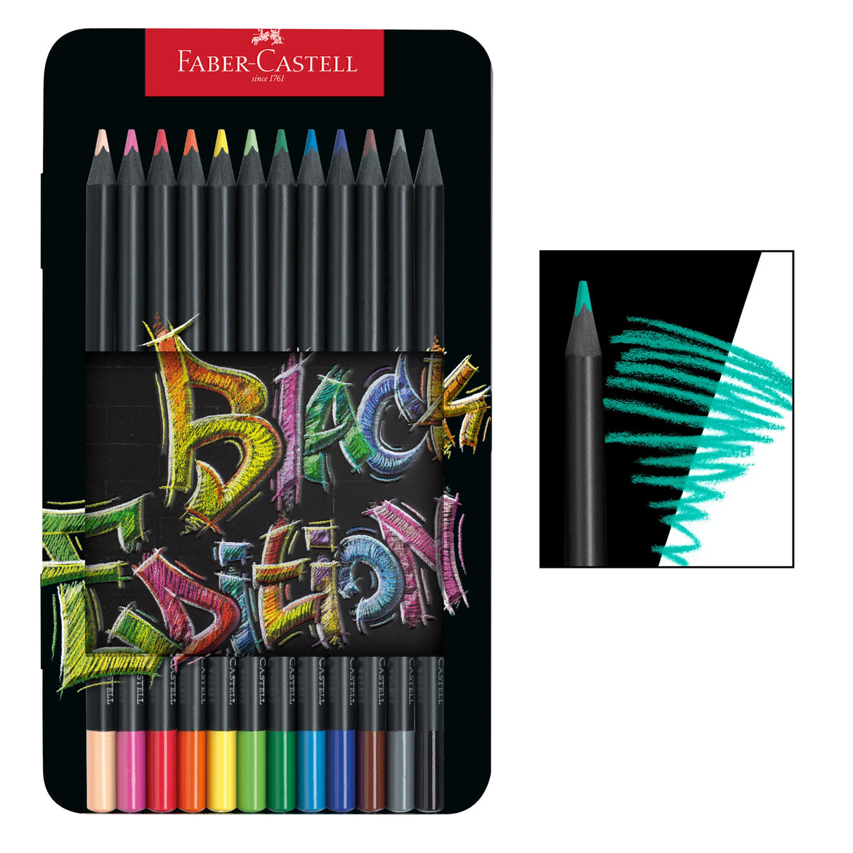 Faber-Castell Black Edition Colored Pencils - Tin of 12