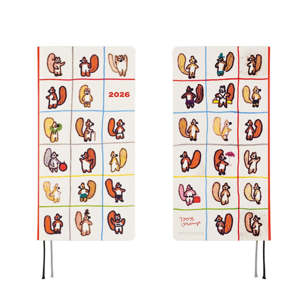 Hobonichi 2026 Weeks 100%ORANGE: Squirrel’s Moving Day [JPN/Tall & Slim/April Start]