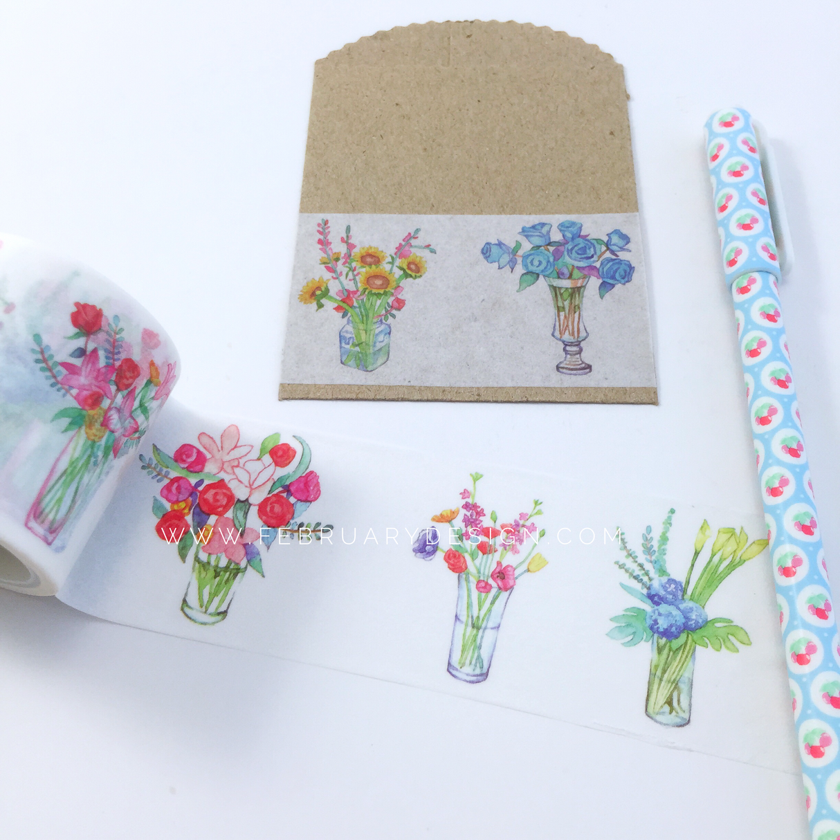Cinta washi con ramo de flores