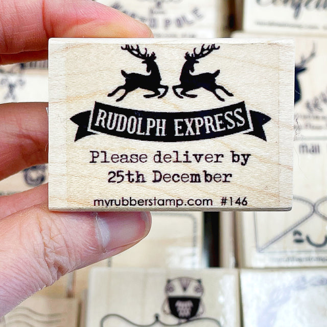 Rudolph Express Christmas Rubber Stamp - Please deliver by 25th December