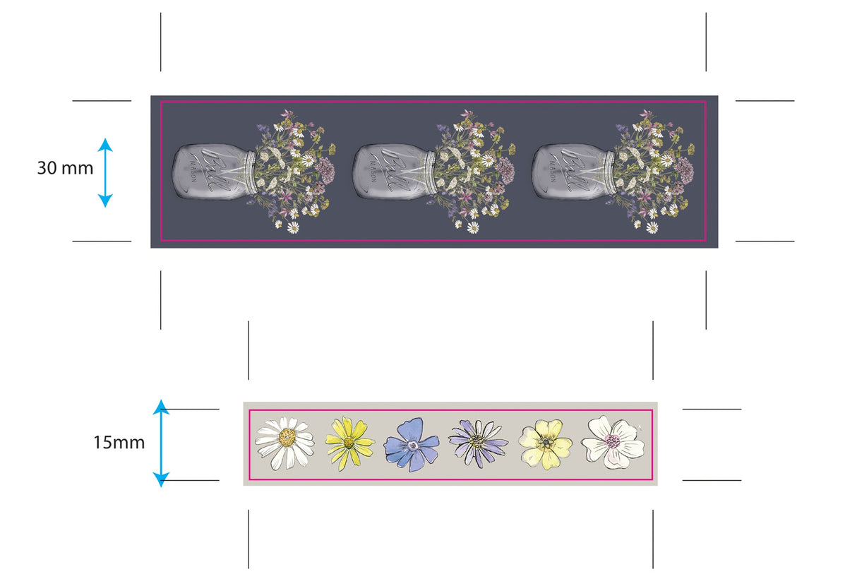 Paquete de 2 cintas washi con diseño de prado de flores silvestres 