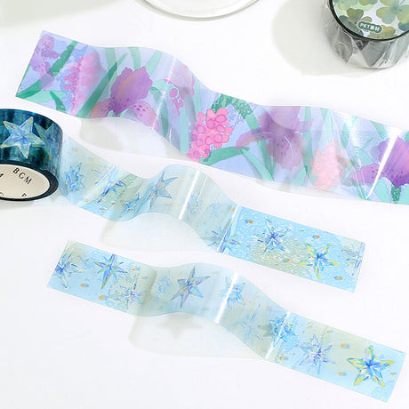 Cinta adhesiva transparente PET con bandera azul BGM 