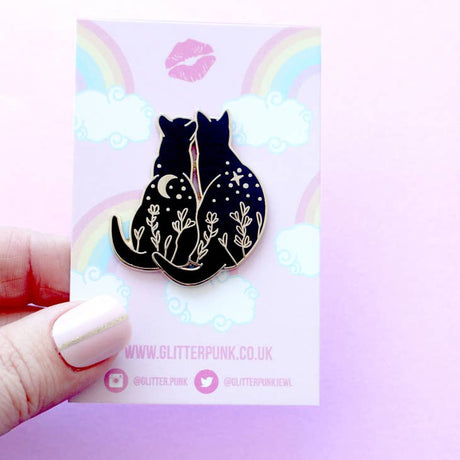 Glitter Punk - Black Cats Stargazing Enamel Pin