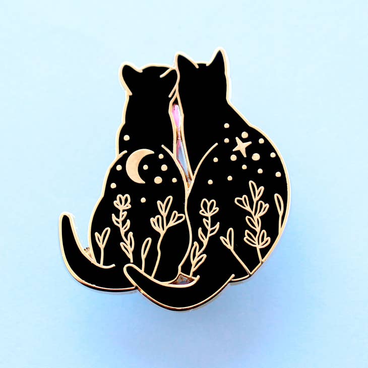 Glitter Punk - Black Cats Stargazing Enamel Pin