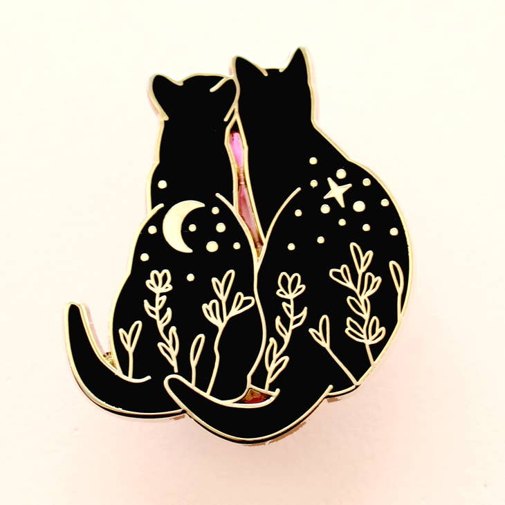 Glitter Punk - Black Cats Stargazing Enamel Pin