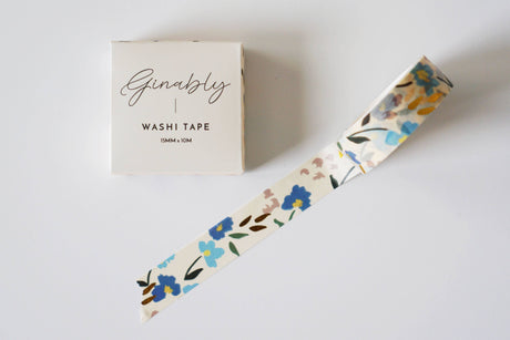 Blue Floral Gold Foil Washi Tape