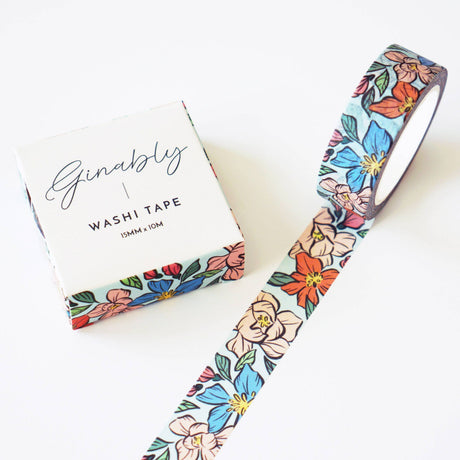 Blue Floral Illustration Washi Tape