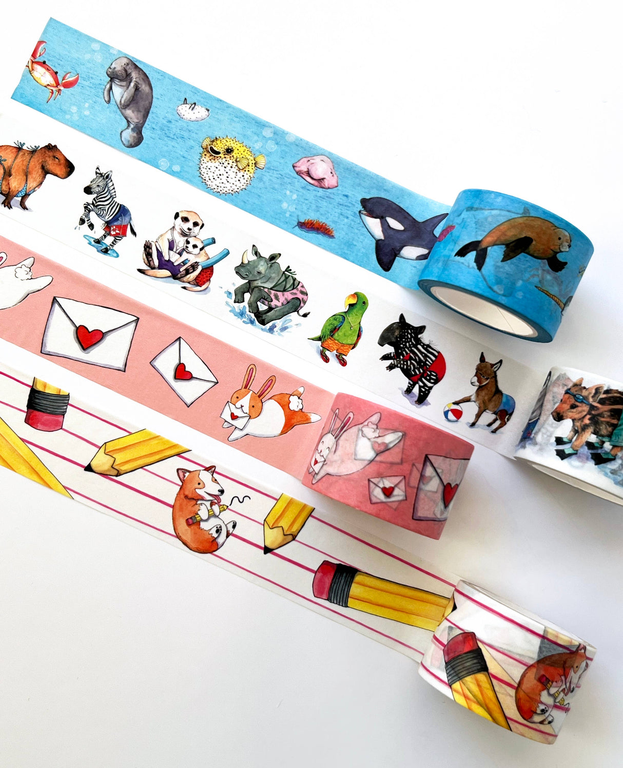 Cinta washi de Corgis y lápices