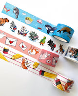 Cinta washi de Corgis y lápices