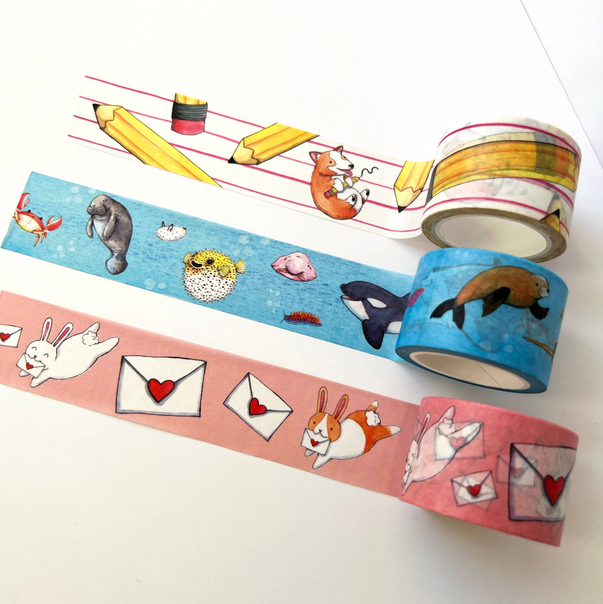 Cinta washi de Corgis y lápices
