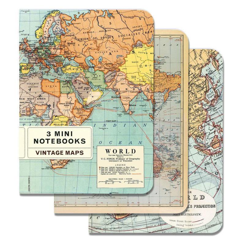 Juego de minicuadernos con mapas del mundo, paquete de 3 Cavallini &amp; Co. 