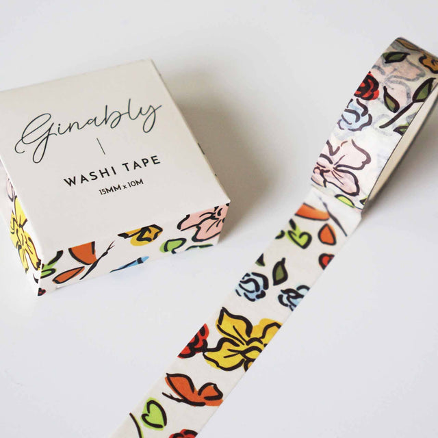 Cream Floral Illustration Washi Tape