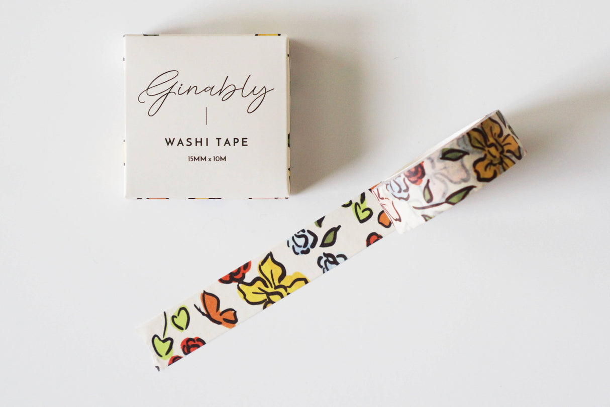 Cream Floral Illustration Washi Tape