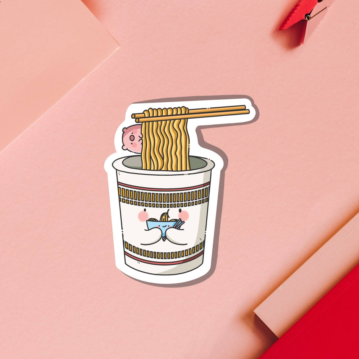 Pegatina de vinilo con bonitos fideos ramen
