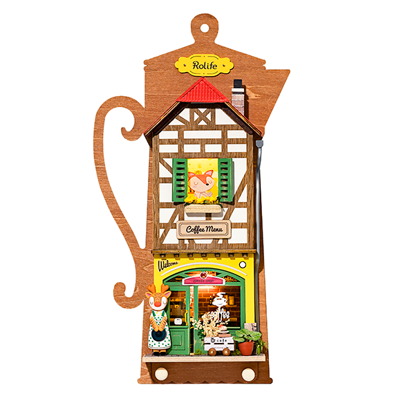 Kit de casa en miniatura para colgar en la pared con diseño de cafetería Lazy