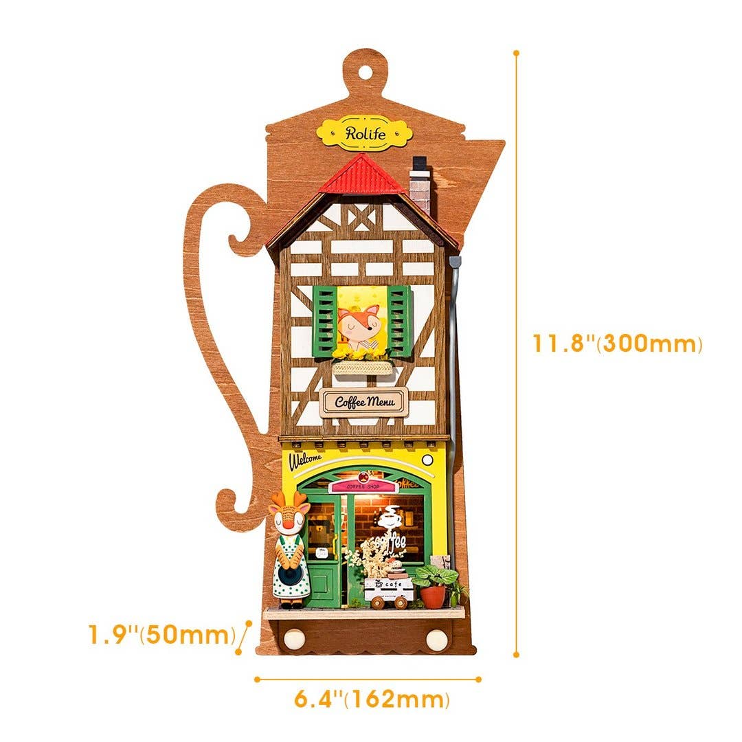 Kit de casa en miniatura para colgar en la pared con diseño de cafetería Lazy