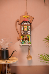 Kit de casa en miniatura para colgar en la pared con diseño de cafetería Lazy