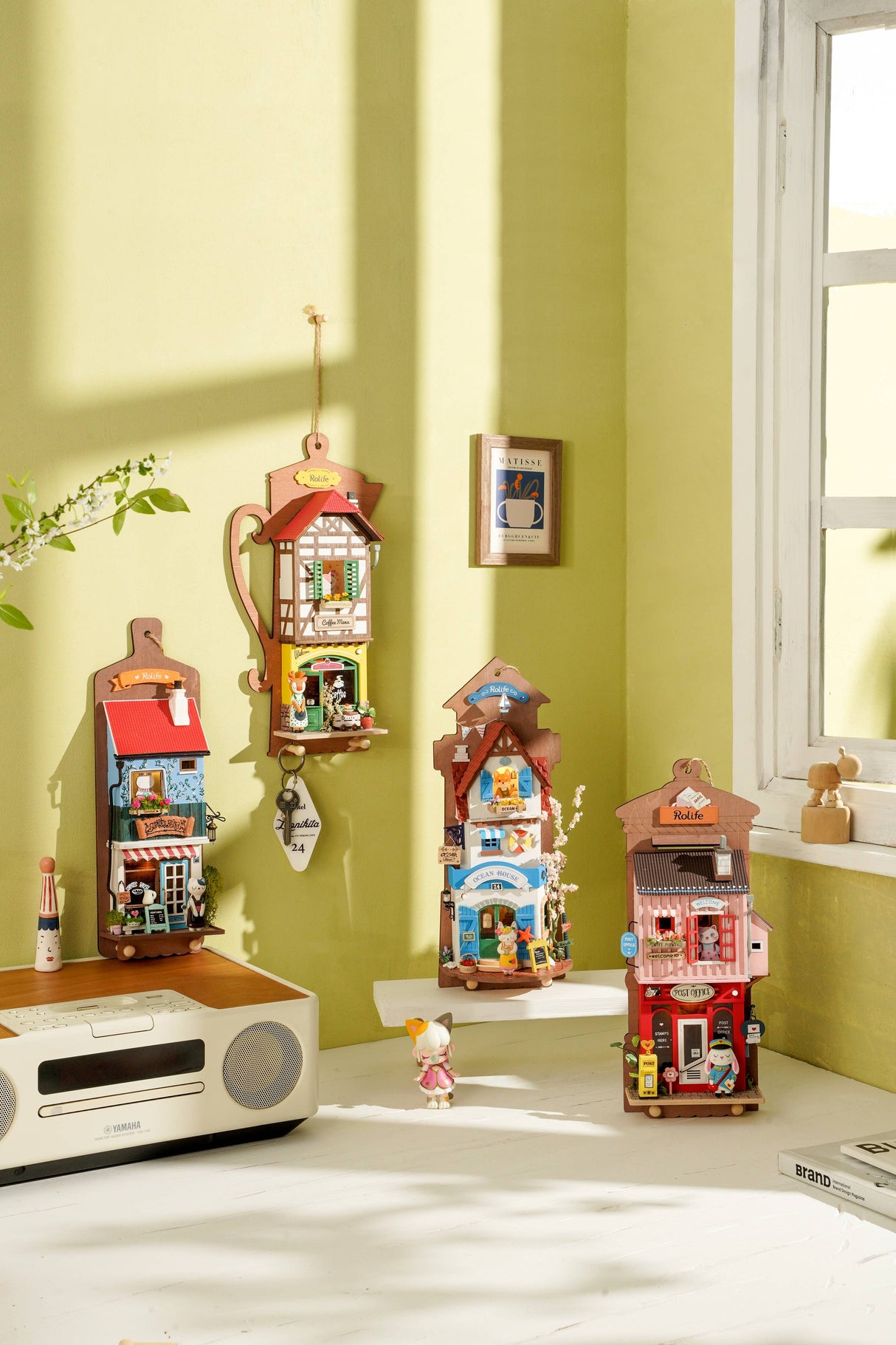 Kit de casa en miniatura para colgar en la pared con diseño de cafetería Lazy